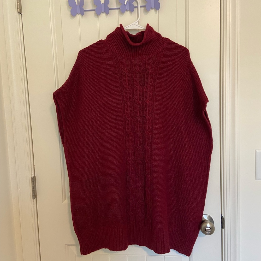EUC Rachel Roy women’s maroon buttery soft thick knit poncho sweater large‎